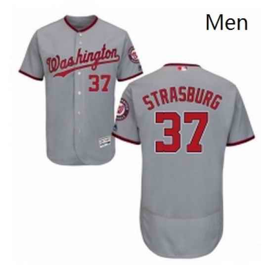 Mens Majestic Washington Nationals 37 Stephen Strasburg Grey Road Flex Base Authentic Collection MLB Jersey